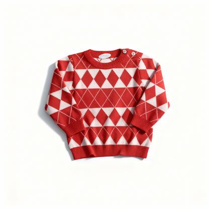 Classic Diamond Knit Sweater – Soft Winter Wear for Babies