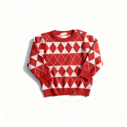 Classic Diamond Knit Sweater – Soft Winter Wear for Babies