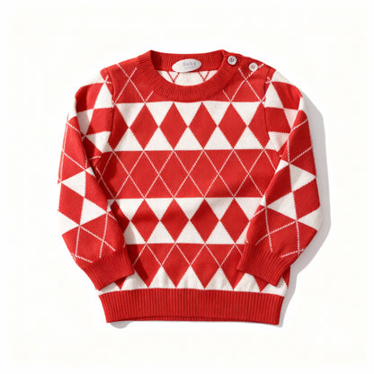 Classic Diamond Knit Sweater – Soft Winter Wear for Babies