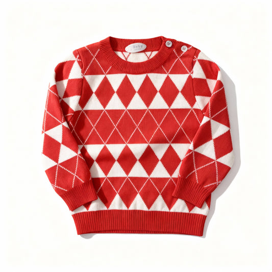 Classic Diamond Knit Sweater – Soft Winter Wear for Babies